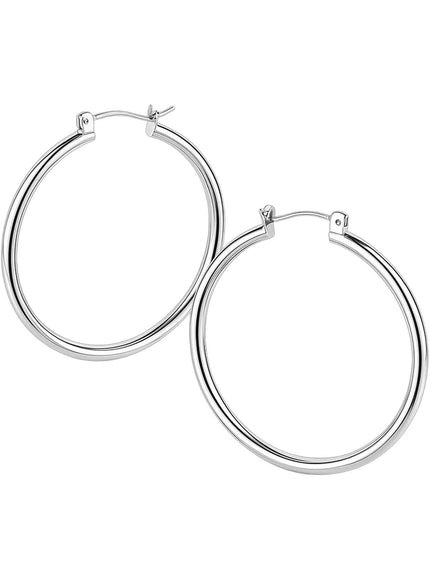 10k White Gold Polished Hoop Earrings (40mm)