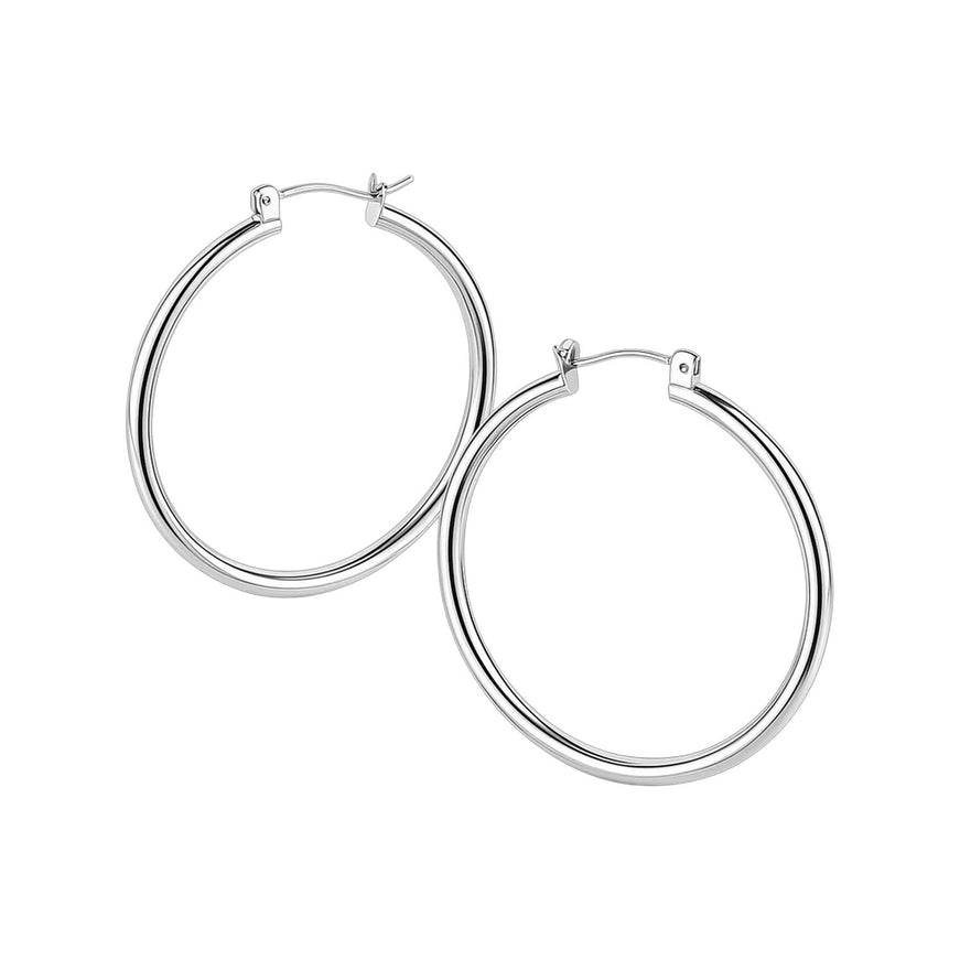 10k White Gold Polished Hoop Earrings (40mm)