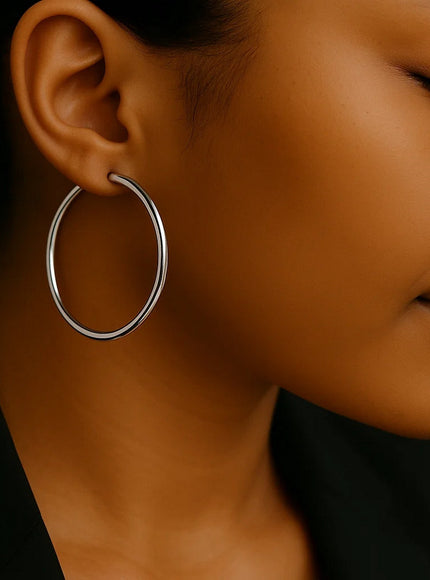 10k White Gold Polished Hoop Earrings (40mm)