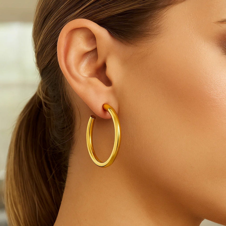 14k Yellow Gold Polished Hoop Earrings