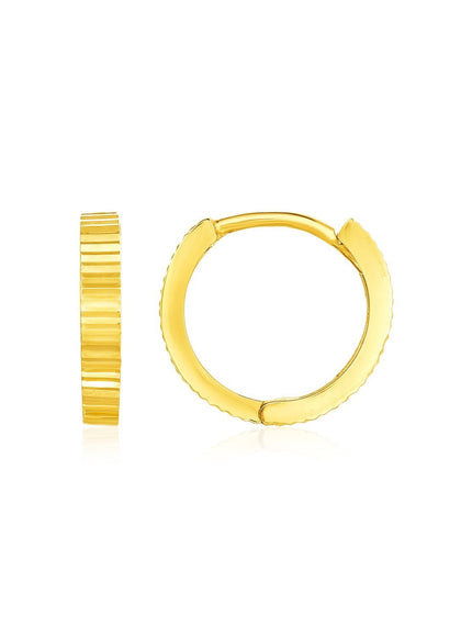 14k Yellow Gold Petite Round Hoop Earrings with Straight Texture