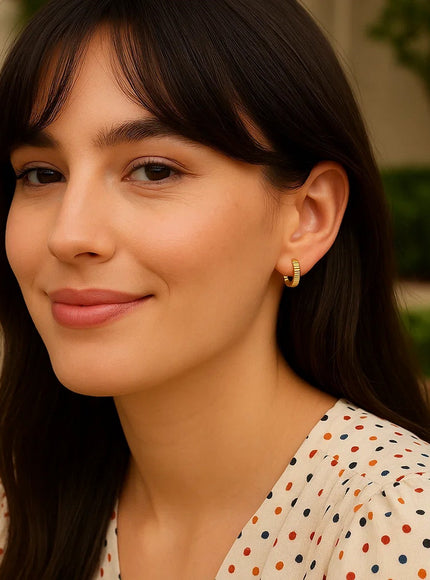 14k Yellow Gold Petite Round Hoop Earrings with Straight Texture