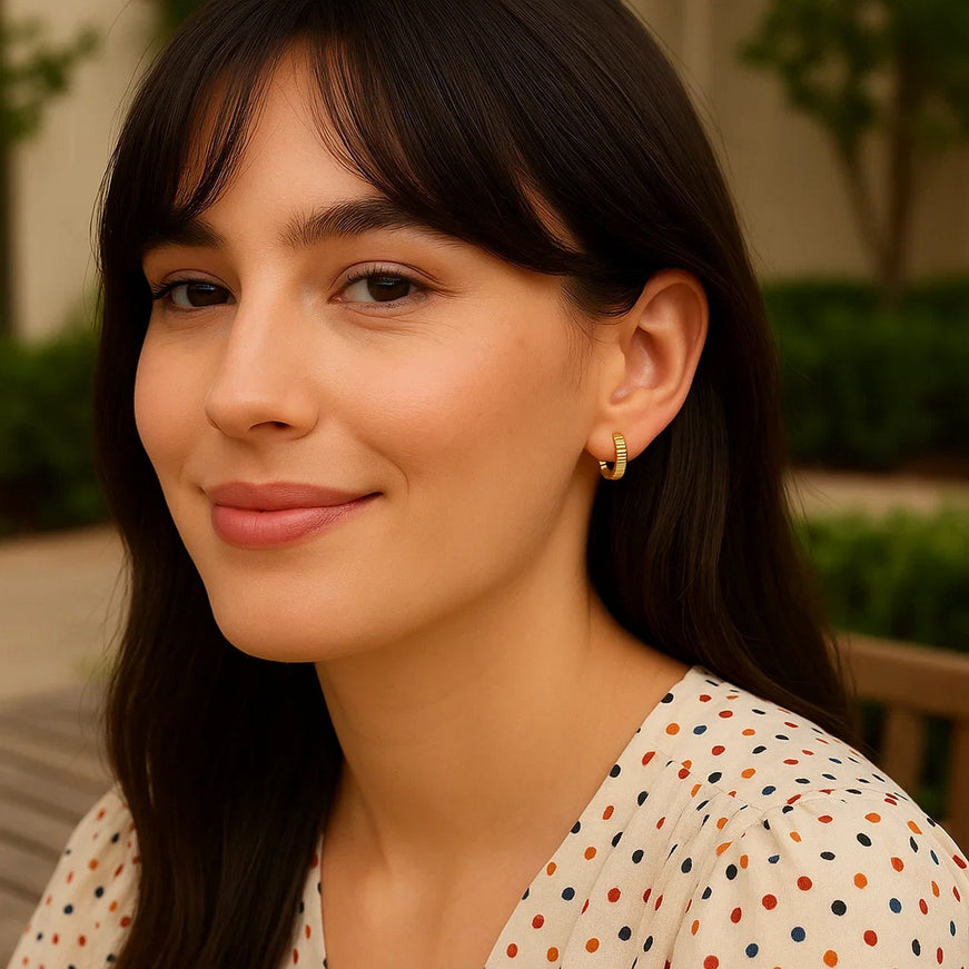 14k Yellow Gold Petite Round Hoop Earrings with Straight Texture