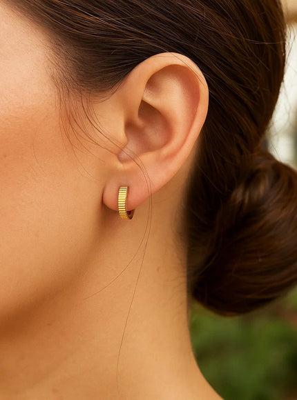 14k Yellow Gold Petite Round Hoop Earrings with Straight Texture