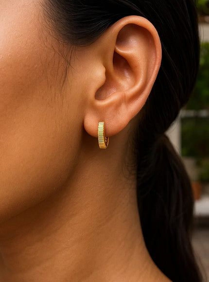 14k Yellow Gold Petite Round Hoop Earrings with Straight Texture