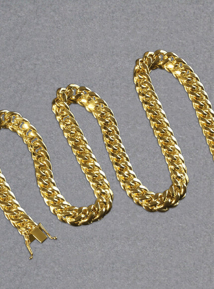 9.15mm 10k Yellow Gold Semi Solid Miami Cuban Chain