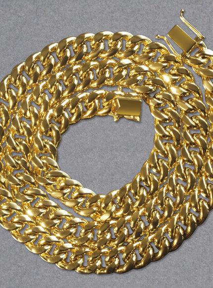 9.15mm 10k Yellow Gold Semi Solid Miami Cuban Chain