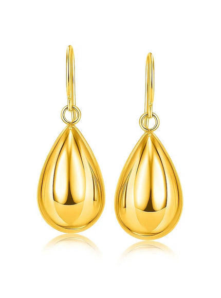 14k Yellow Gold Polished Teardrop Motif Drop Earrings