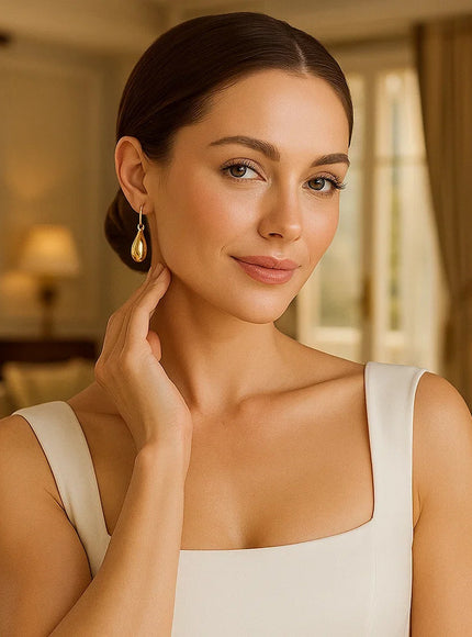 14k Yellow Gold Polished Teardrop Motif Drop Earrings