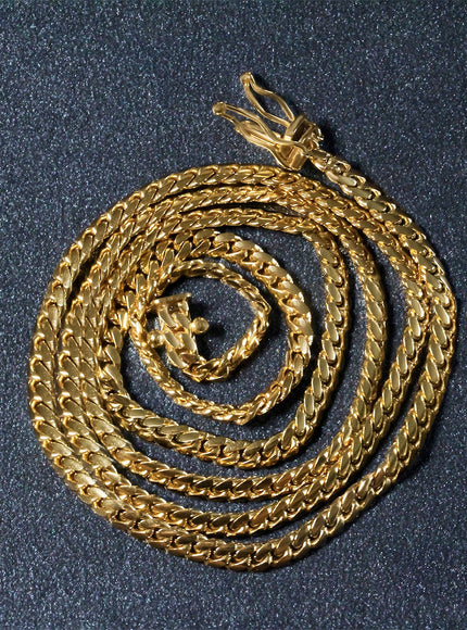 3.2mm 14k Yellow Gold Classic Solid Miami Cuban Chain