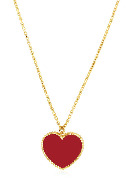 14k Yellow Gold High Polish Heart Red Cornelia Paste Necklace