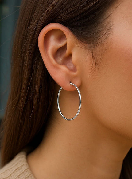 10k White Gold Polished Hoop Earrings (40 mm)