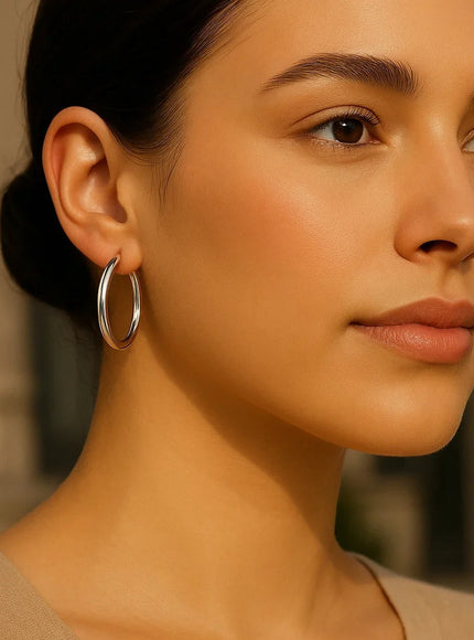 10k White Gold Polished Hoop Earrings (30 mm)