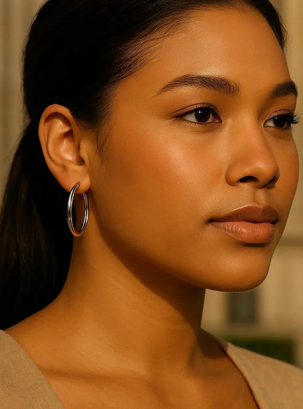 10k White Gold Polished Hoop Earrings (30 mm)