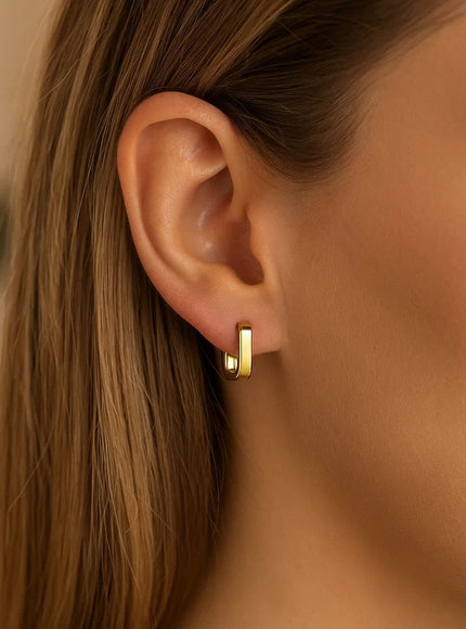 14k Yellow Gold Small Square Huggie Hoops