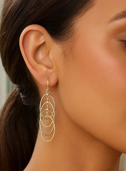 14k Two-Tone Gold Multiple Layer Interlaced Earrings