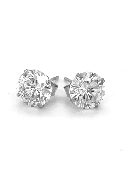 14k White Gold Stud Earrings with White Hue Faceted Cubic Zirconia