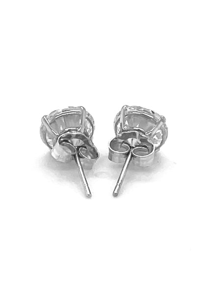 14k White Gold Stud Earrings with White Hue Faceted Cubic Zirconia