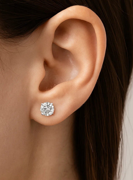 14k White Gold Stud Earrings with White Hue Faceted Cubic Zirconia