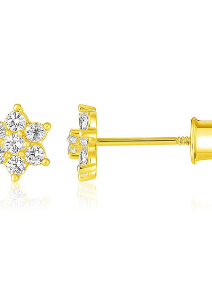 14k Yellow Gold Flower Childrens Earrings