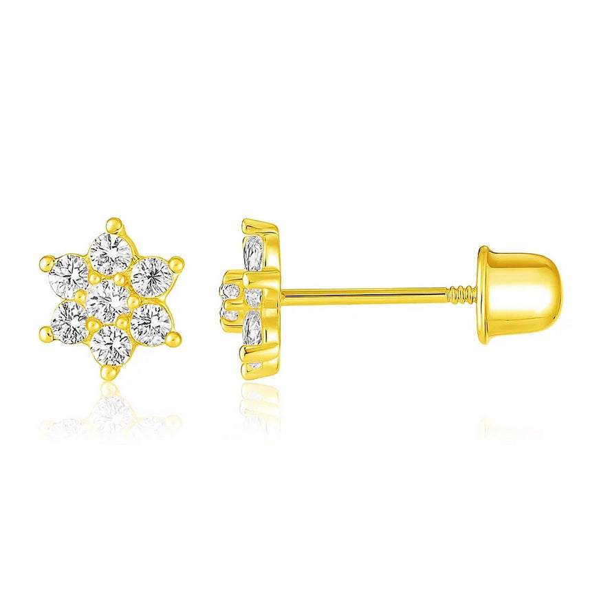 14k Yellow Gold Flower Childrens Earrings