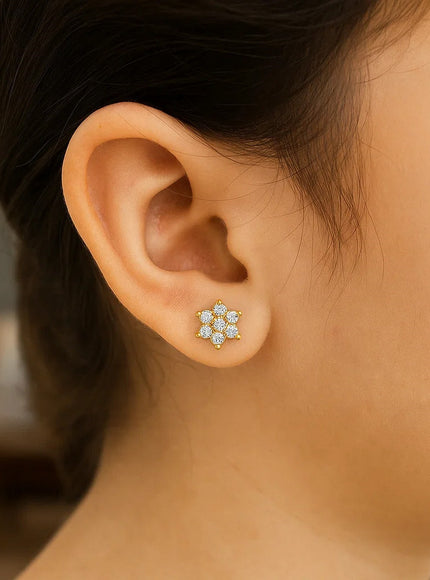 14k Yellow Gold Flower Childrens Earrings