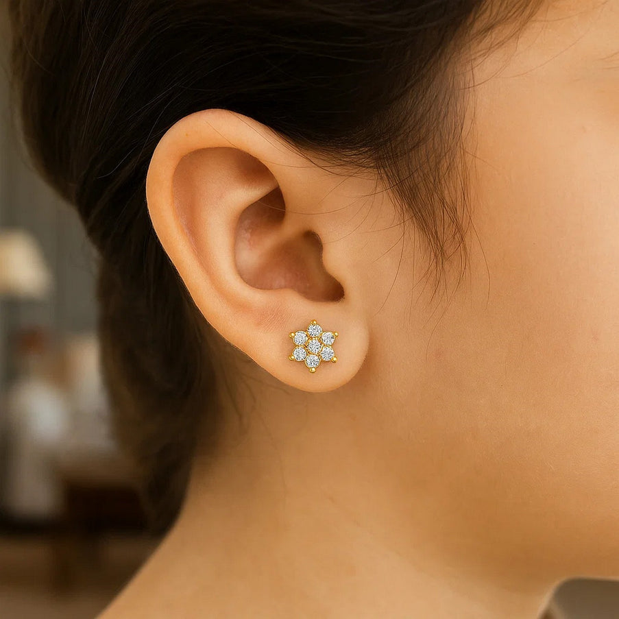 14k Yellow Gold Flower Childrens Earrings