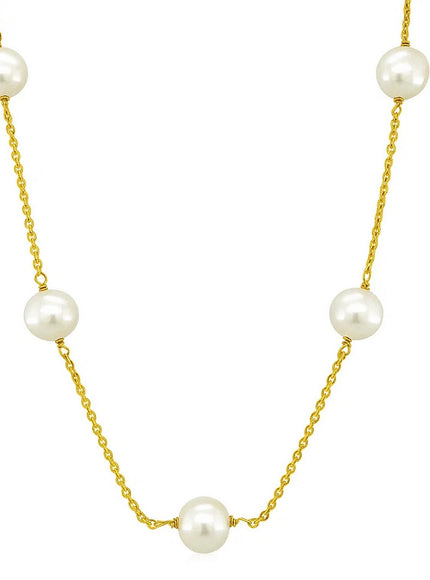 14k Yellow Gold Necklace with White Pearls