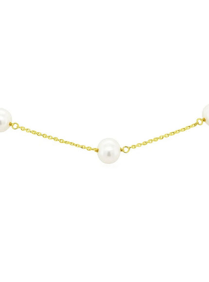 14k Yellow Gold Necklace with White Pearls