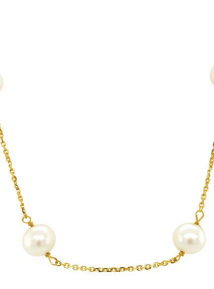14k Yellow Gold Necklace with White Pearls
