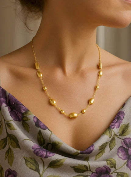 Adjustable Puff Pebble Necklace in 14K Yellow Gold