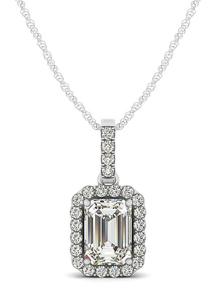 Emerald Cut Center Diamond Necklace in 14k White Gold (1 1/5 cttw)