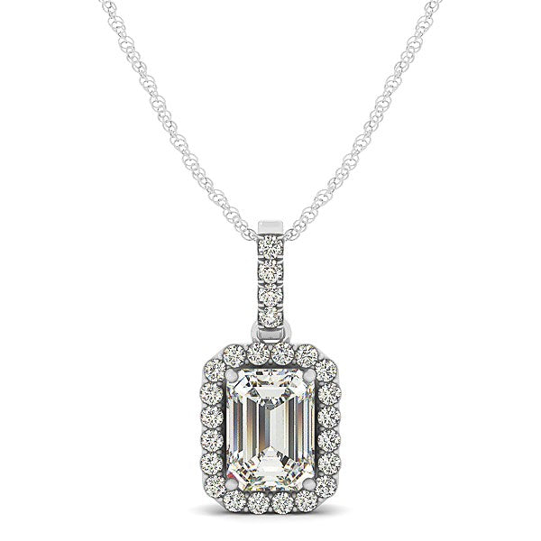 Emerald Cut Center Diamond Necklace in 14k White Gold (1 1/5 cttw)