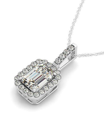 Emerald Cut Center Diamond Necklace in 14k White Gold (1 1/5 cttw)