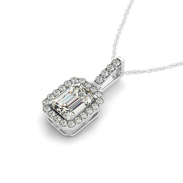 Emerald Cut Center Diamond Necklace in 14k White Gold (1 1/5 cttw)