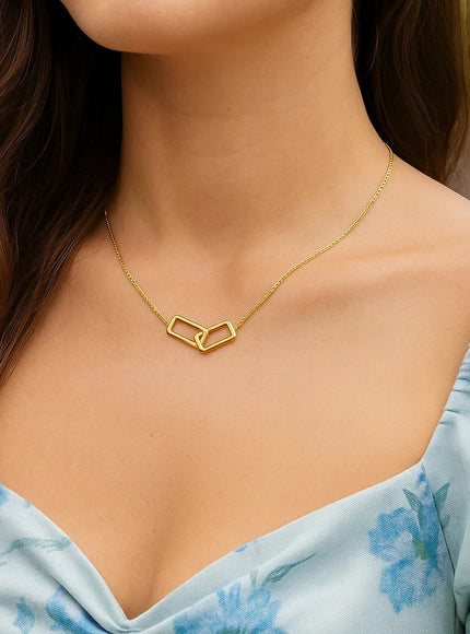 14k Yellow Gold Necklace with Interlocking Petite Rectangles