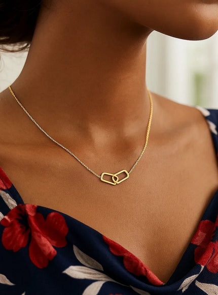 14k Yellow Gold Necklace with Interlocking Petite Rectangles