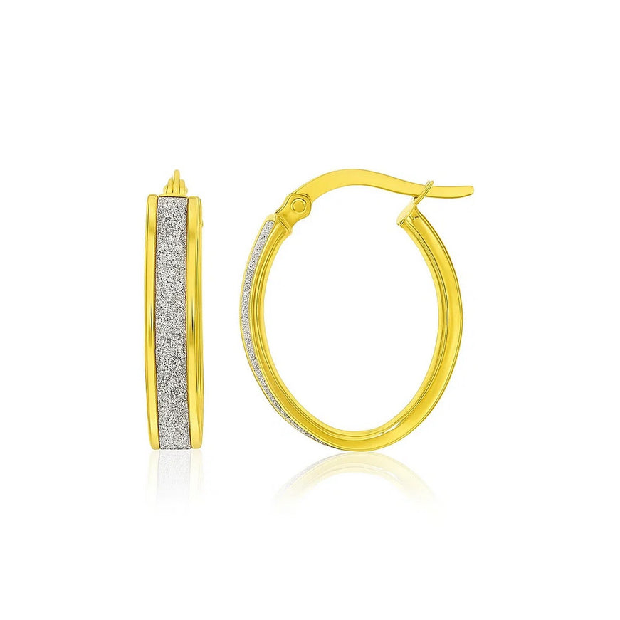 14k Two-Tone Gold Glitter Center Oval Hoop Earrings