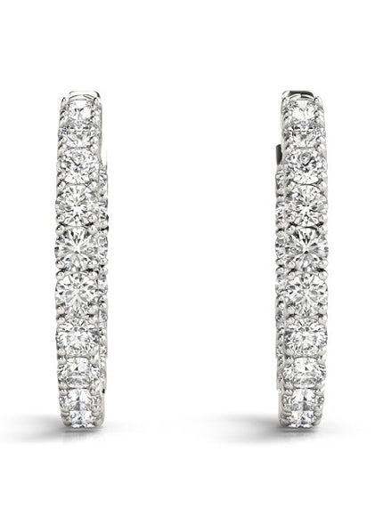 14k White Gold Two Sided Prong Set Diamond Hoop Earrings (3 1/2 cttw)