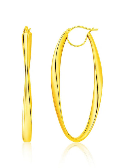 14k Yellow Gold Twist Motif Oval Shape Hoop Earrings