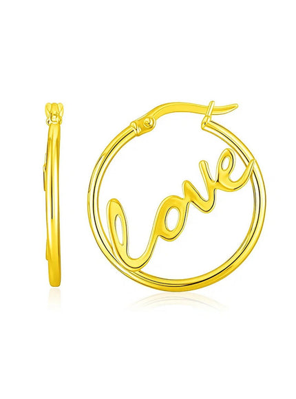 14K Yellow Gold Love Hoop Earrings