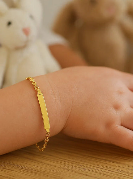 14k Yellow Gold Puffed Mariner Link Children's ID Bracelet