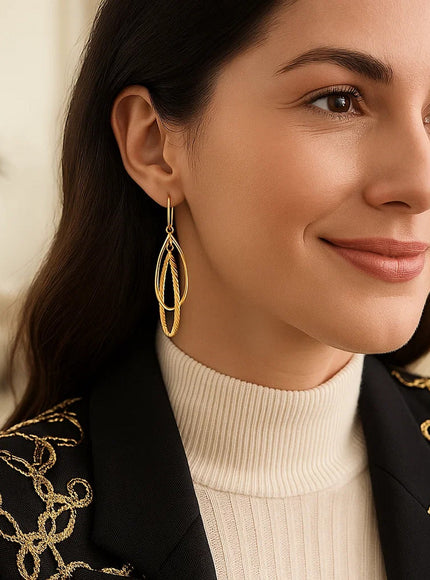 14k Yellow Gold Earrings with Shiny and Textured Teardrop Dangles