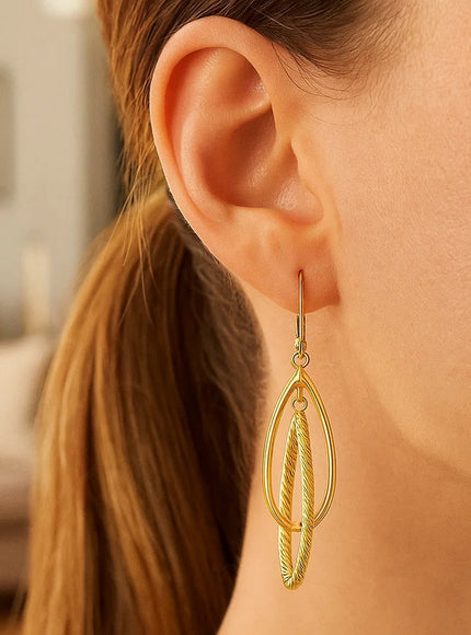 14k Yellow Gold Earrings with Shiny and Textured Teardrop Dangles