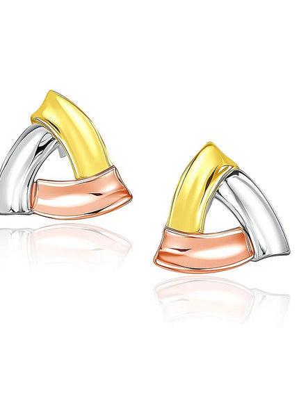 14k Tri-Color Gold Triangular Open Style Post Earrings