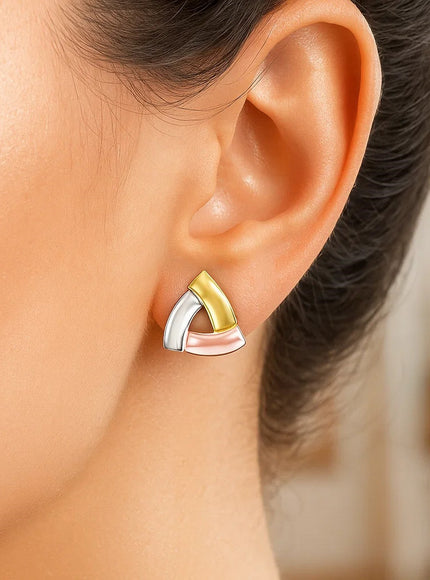 14k Tri-Color Gold Triangular Open Style Post Earrings