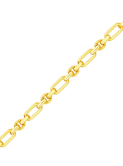 14k Yellow Gold Polished and Textured Link Bracelet