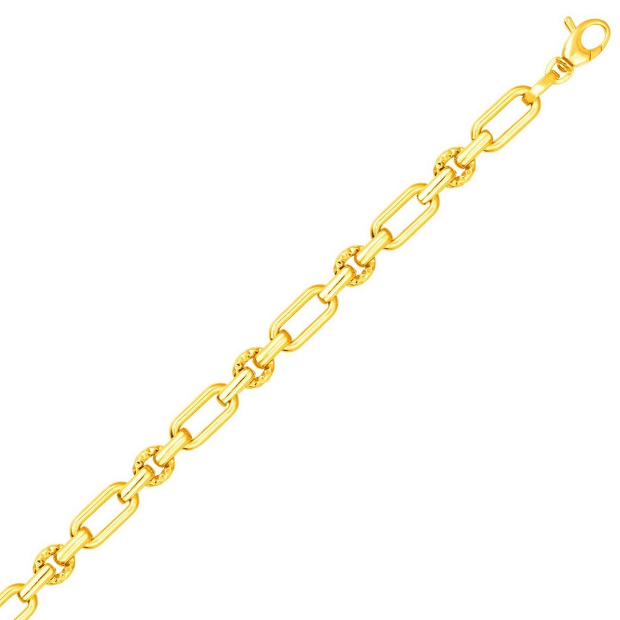14k Yellow Gold Polished and Textured Link Bracelet