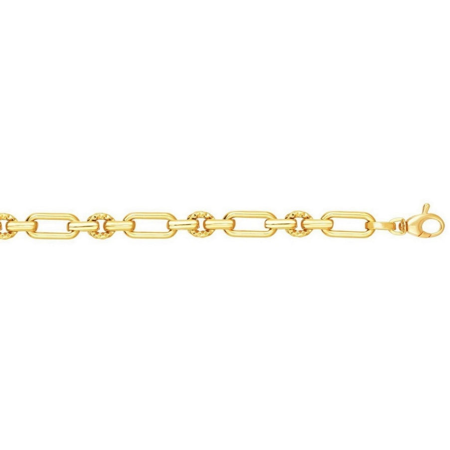 14k Yellow Gold Polished and Textured Link Bracelet