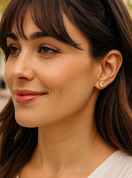 14k Yellow Gold Post Earrings with Moons